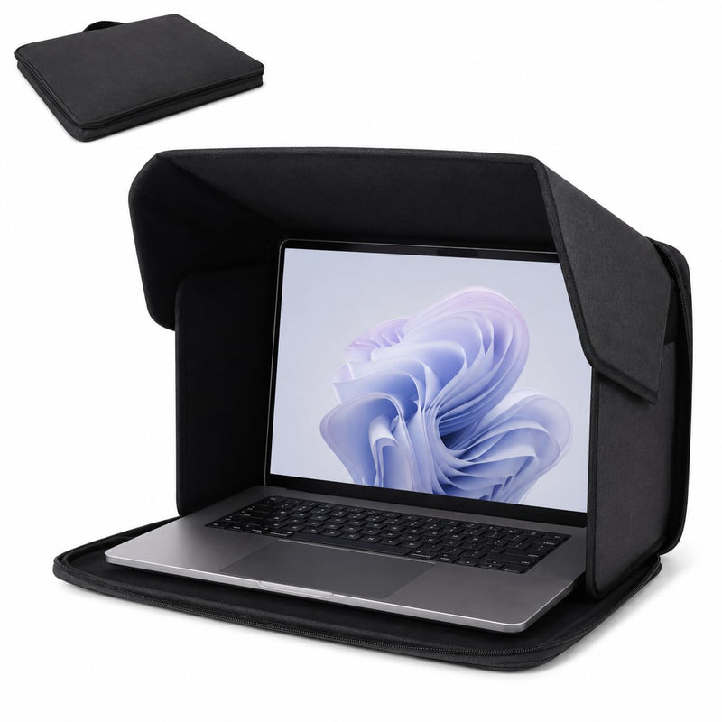 Laptop Sun Shade for 15-16 Inch Laptops, Foldable Laptop Glare Shield Privacy Hood, Portable Computer Sunshade Cover Bag for Outdoor Work, Patio, Travel, School, Office, Black 15-16inch