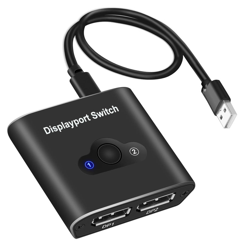 Bidirectional DisplayPort 1.2 Switch 2 in 1 Out,4K@120Hz/60Hz DP Selector Switcher Box with Micro USB Power Cable,2 Port DP Monitor Switch for PC,Laptop,Gaming Console,Monitor TV,Projector.