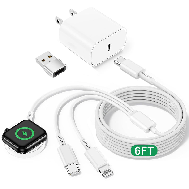 for Apple Watch Charger Fast Charging, 3 in 1 iPhone and iWatch Cable 6FT | with 20W USB C Charger Combo, Compatible with Apple Watch Series Ultra/SE/11/10/9/8/7/6/5/4/iPhone17/16/15/14/13/12/11 Series 6.01FT