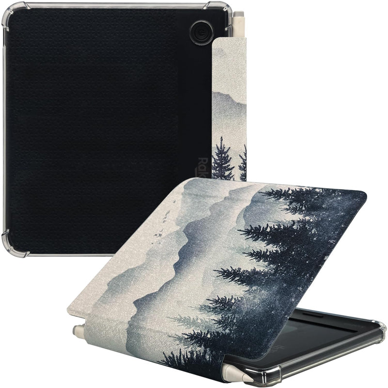 Folio Leather Case for 7" Kobo Libra Colour (2024) eReader - Ultra-Thin Enhanced Auto Sleep/Wake Cover with Transparent TPU Back, Magnetic Closure, Stylus Holder (Misty Forest) Misty Forest