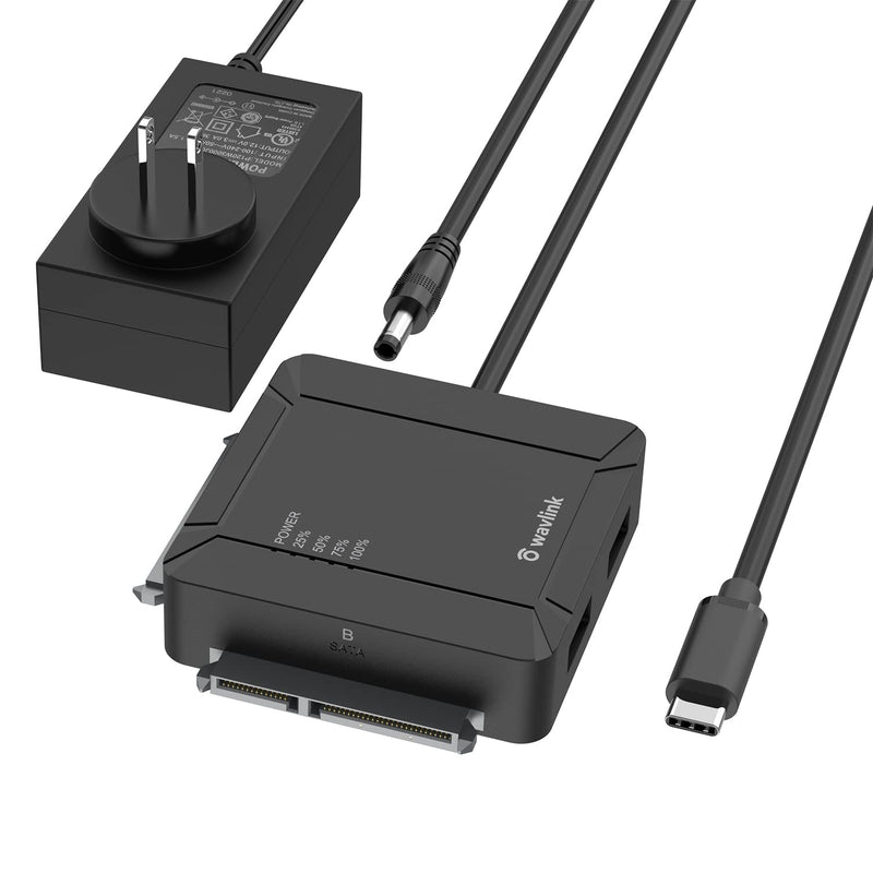 WAVLINK USB-C HDD Docking Station, Dual-Bay 2 USB 3.0 Ports & 12V/3A, 5Gbps | USB-C to SATA; 2.5/3.5" HDD/SSD; Offline Clone A to B; UASP/TRIM; USB Bus Power 5V SSD; 36TB Capacity; Hot-Swap; Plug & Play