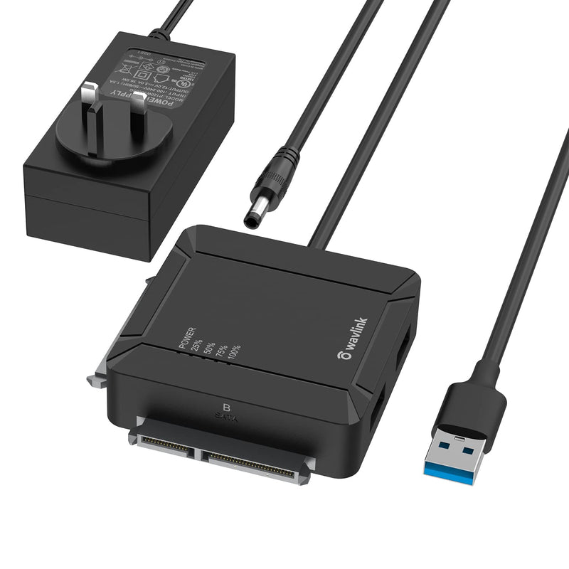 WAVLINK USB 3.0 HDD Docking Station, Dual-Bay 2×USB 3.0 & 12V/3A, 5Gbps | USB 3.0 to SATA; 2.5/3.5" HDD/SSD; Offline Clone A to B; UASP/TRIM; Bus Power 5V SSD; 36TB Capacity; Hot-Swap; Plug & Play