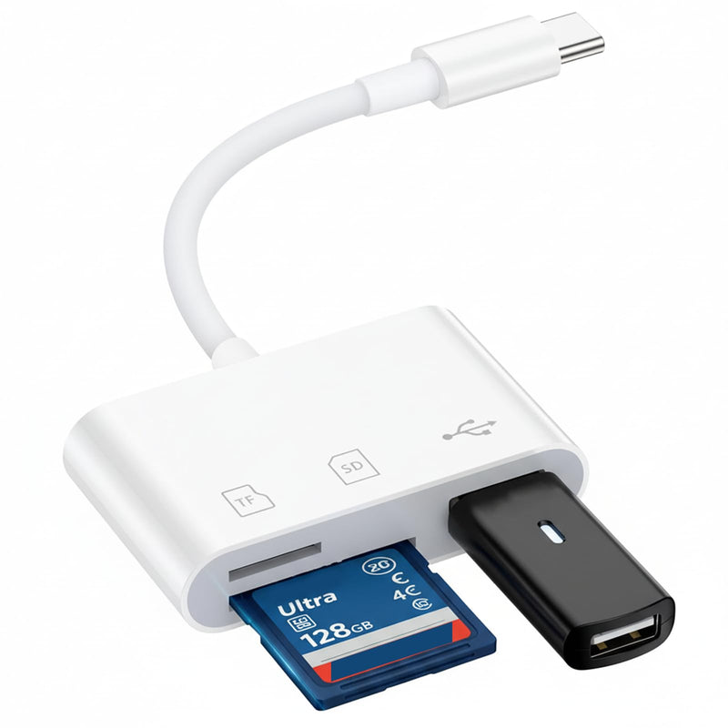 3-in-1 USB-C SD Card Reader for Mac, with SD, Micro SD, and USB Female Port, Supports SDHC, SDXC, Upload Photos and Videos