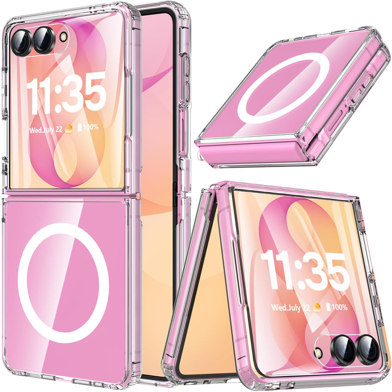Hensinple for Samsung Galaxy Z Flip 8 Case,Magnetic Z Flip 7 Case with Built-in Screen Protector,Anti Yellowing Shockproof Rugged Slim Phone Cover for Samsung Galaxy Z Flip 7/8,Crystal Clear Samsung Z Flip 7/8-Clear Samsung Z Flip 7 / Z Flip 8