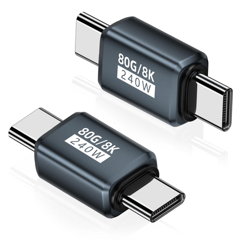 AreMe 80Gbps USB-C Male to Male Adapter 2 Pack, Grey | 240W, 16K/Dual 8K, Type C Coupler Connector Extender, Compatible with Thunderbolt 5/4/3 Grey-M/M