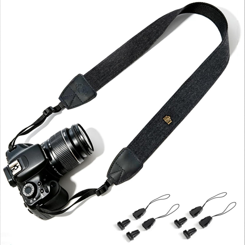 Camera Strap, Adjustable Neck & Shoulder Strap with Quick Release Buckles | Comfortable Cotton-Feel Black Herringbone Strap with 4 Quick Release Buckles, DSLR, Mirrorless Camera & Camcorder Compatible
