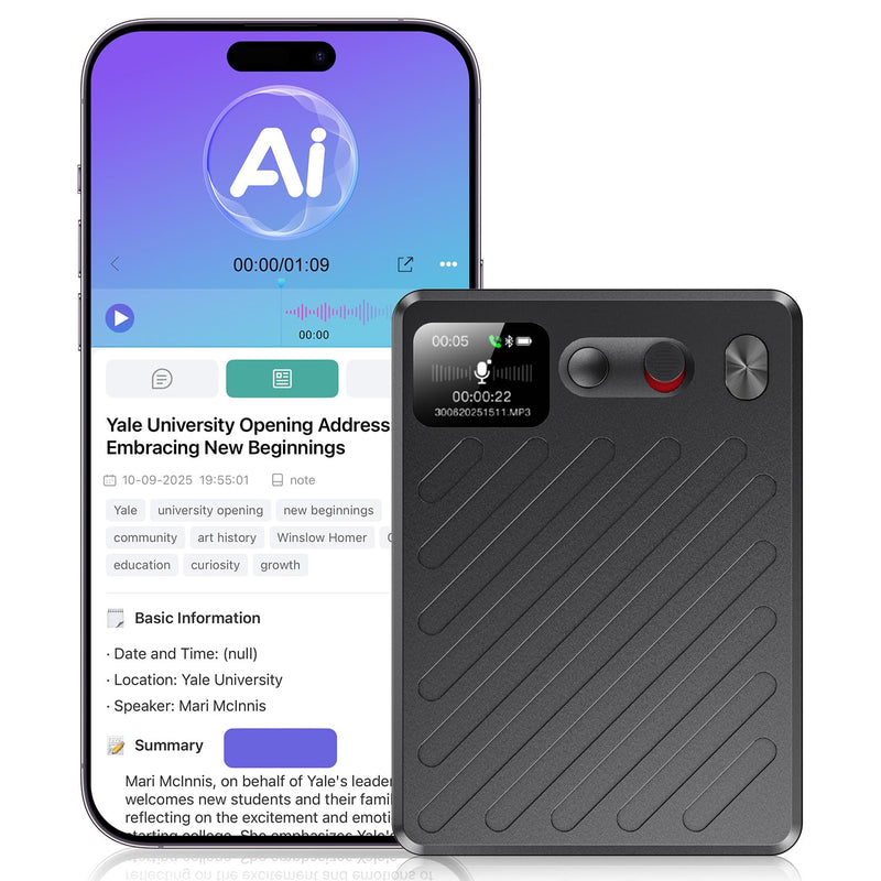 AI Voice Recorder, Note Taking Device Transcribe & Summarize Voice Recorder | With Display, App Control, Supports 132+ Languages, 100H, 64GB, Magnetic Audio Recorder for Lectures Meetings Calls, Black G-Black