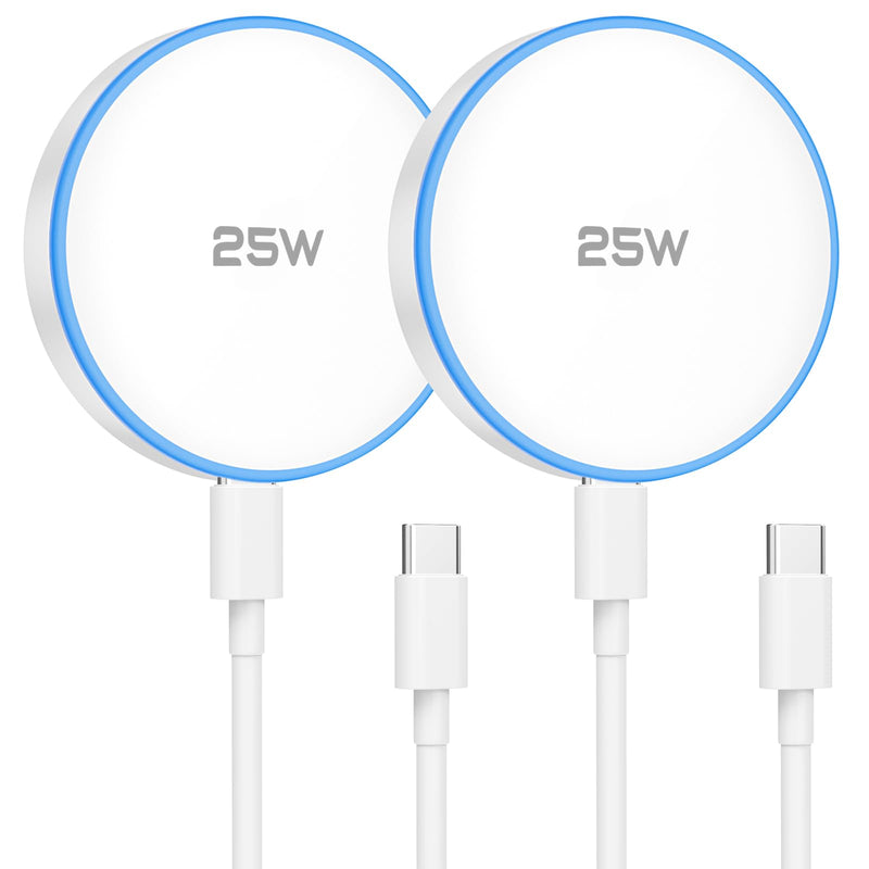 25W MagSafe Charger 2 Pack Magnetic Wireless Charging Pads with 6FT Cables | 25W magnetic charging with two 6FT USB C cables, compatible with iPhone 17/16/15/14/13/12 Series and AirPods 4/3/2/Pro