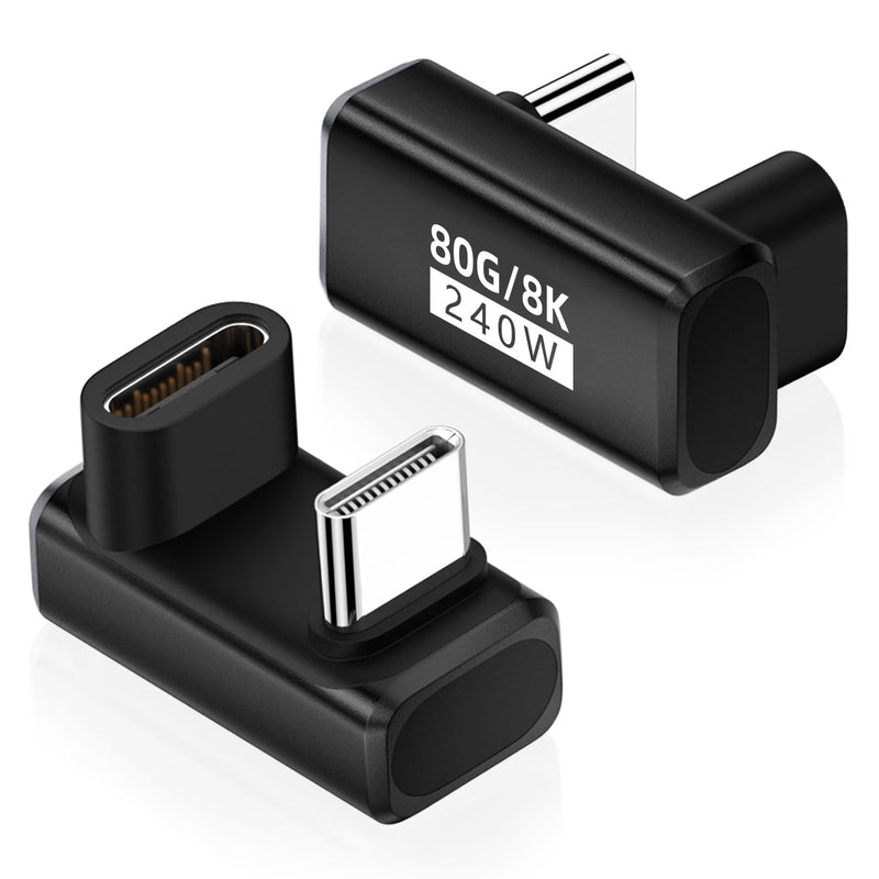 AreMe 80Gbps USB-C 180 Degree U Shape Adapter 2 Pack, Black | 240W, 16K/Dual 8K, Male to Female Extender, for Thunderbolt 5/4/3, Switch2, MacBook, iPad Pro/Air/Mini, iPhone 17/16/15