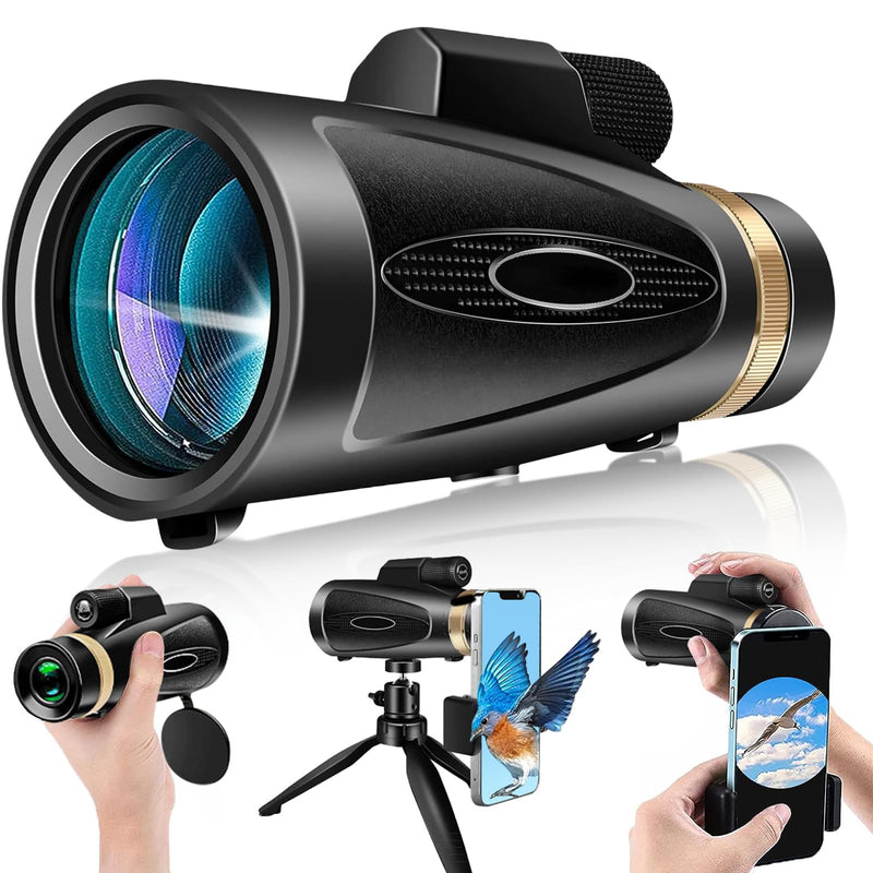 Monocular Telescope 80x100 HD Monoculars for Adults with Tripod & Phone Adapter, Monoculars for Stargazing Camping HikingTravel-Black black