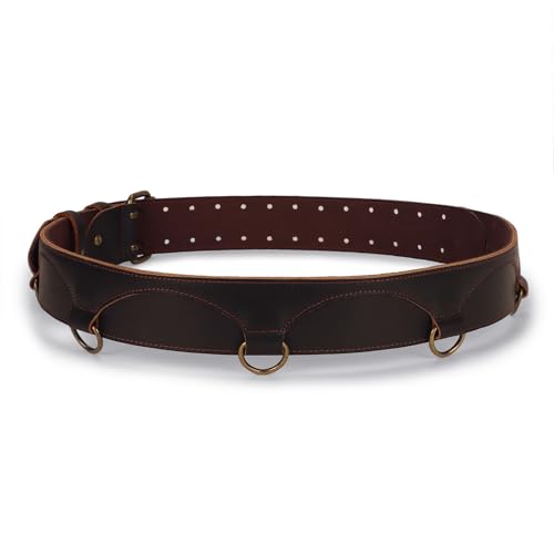 Full Grain Leather Work Tool Belt with 5 D-Rings for Suspenders, Adjustable