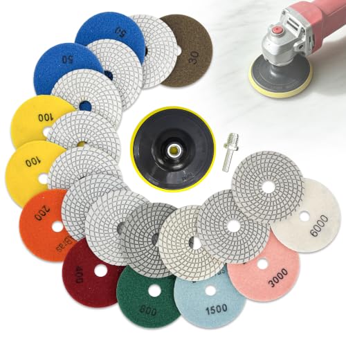 5 Inch Diamond Polishing Pads 13Pcs, 30-6000 Grit Stone Tile Sanding Pads 5-INCH