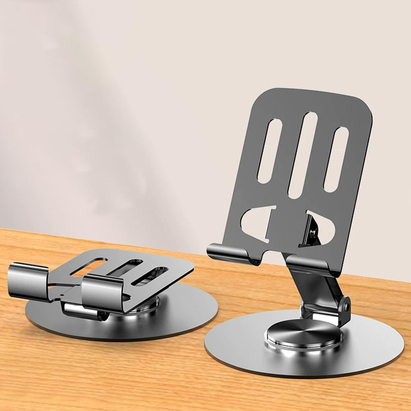 360° Adjustable Metal Desktop Phone Stand - Multi-Angle Foldable Cell Phone Holder with Non-Slip Base, Sturdy & Compatible with All Smartphones & Tablets, Including iPhone & iPad