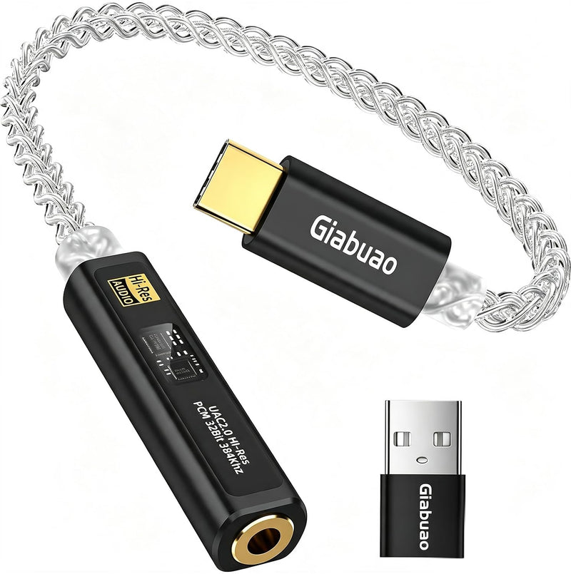 USB C to 3.5mm Audio Adapter with CX31993+MAX97220 DAC Amplifier | DAC Dongle Headphone Amp 8-Strand 4N Silver Plated Cable for iPhone /Android/Samsung/Mac/IEMs Earphones,HiFi 32Bit/384kHz Black