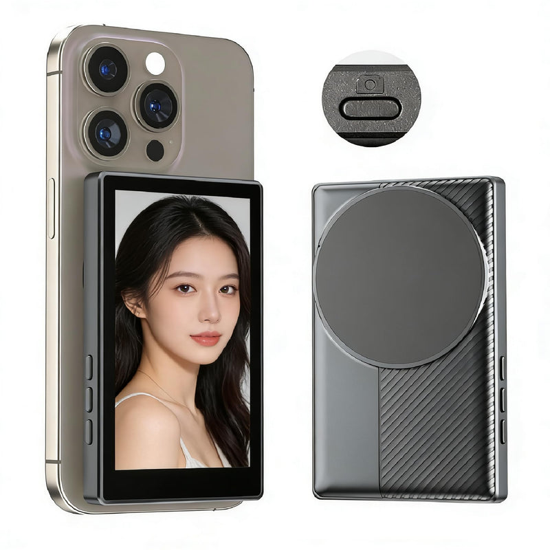 Magnetic Phone Selfie Monitor for iPhone 16 15 14 13 12, Wireless Screen Back Camera Monitor with Shutter & Zoom & Front/Rear Camera Switch for Vlog Photo Live Stream