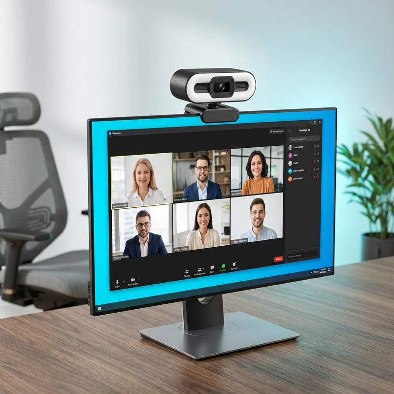 4K Webcam with Ring Light & Mic, USB Computer Camera with Auto Focus Plug and Play Video Calling Cam for PC Laptop Desktop 4K