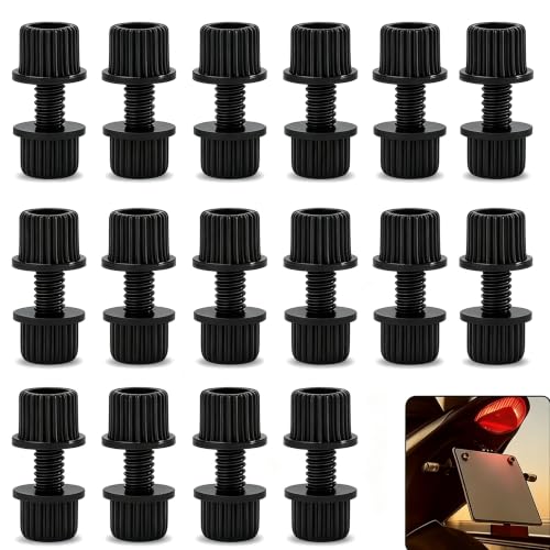 16PCS Nylon License Plate Screws, Motorcycle Plate Bolts and Nuts, Plastic Rustproof License Plate Frame Cover Fasteners for Bike Boat Motorcycle (Black)
