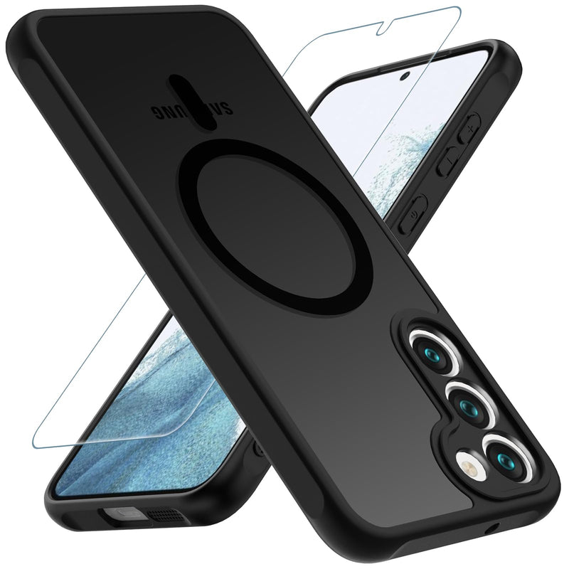 for Samsung Galaxy S23 Plus Case, [Compatible with Magsafe] [Screen Protector] Matte Translucent Slim Shockproof Case Military Grade Protection Phone Cover 6.6-inch, Black