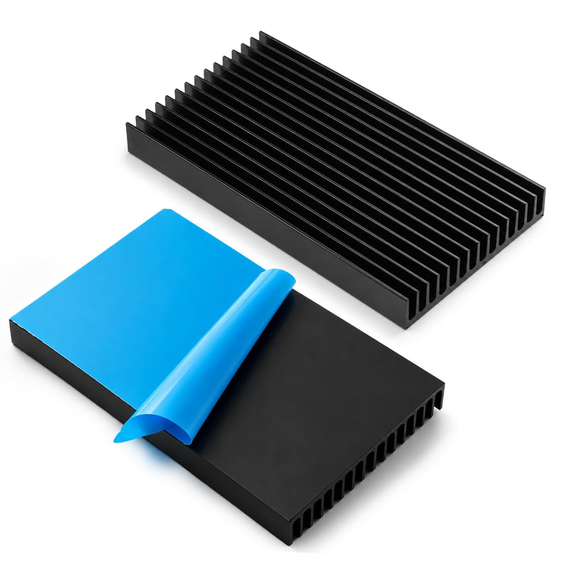 2 PCS Heat Sinks Kit, 100x60x10mm/ 3.94“x2.36“x0.39“ Black Aluminum Heatsink with Thermal Conductive Adhesive Tape, Cooling Heat Sink for Smartphones Routers Hard Drives LED Panel 3D Printer
