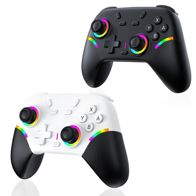 Jexalid 2 Pack Switch Controllers, Wireless Pro Controller for Nintendo Switch/OLED/Switch 2, with RGB Lighting/Back Buttons/Dual Vibration/6-Axis Gyro/Turbo