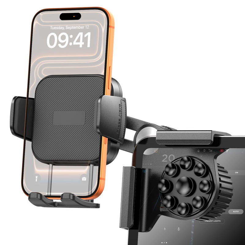 Tesla Phone Mount Model 3/Y Accessories: No-Adhesive for Clamp Car Mount for Model 3,Y,Juniper,Highland,Cybertruck,Fit for iPhone,Samsung,Google and All Android Mobile Phone