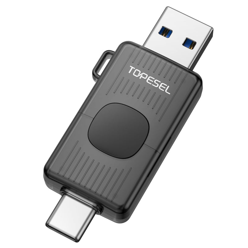 TOPESEL USB Drive 64GB USB C Flash Drive up to 110MB/s USB 3.2 Gen 1 Thumb Drive Push-Pull USB Stick Portable Memory Stick for iPhone 15/16/17 Android Smartphone Tablet Laptop Car Audio Smart TV Black 64GBX1