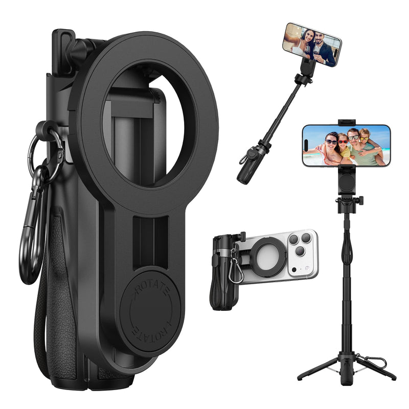 AMIR 5-in-1 Magnetic Selfie Stick with Remote for Cell Phone | 5-in-1 Magnetic Selfie Stick, Mini tripod, Camera Grip, Phone Stand, Stabilizer, 360 Rotation, Pocket Size, Extends 25in