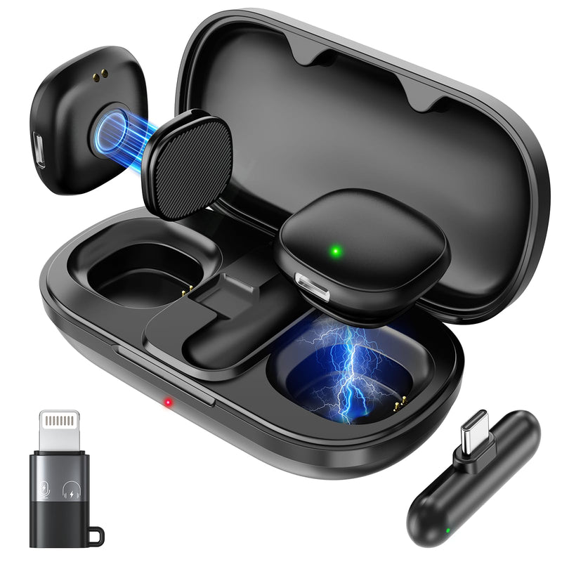 Magnetic Wireless Lavalier Microphone for iPhone 16 15 14 Pro Max Android Camera, 2-Person Plug-Play AI Noise Canceling Mic, 48kHz Hi-Fi for TikTok YouTube Vlog Recording, 40H Battery Case