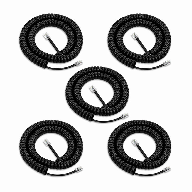 5-Pack RJ9 Phone Cords for Landline, Black Telephone Handset Cord | Max Stretched Length: 8FT, Usually Stretched to 2-4.5FT, Coiled 1.4FT Handset Cord, Compatible with RJ9 4P4C Corded Phones