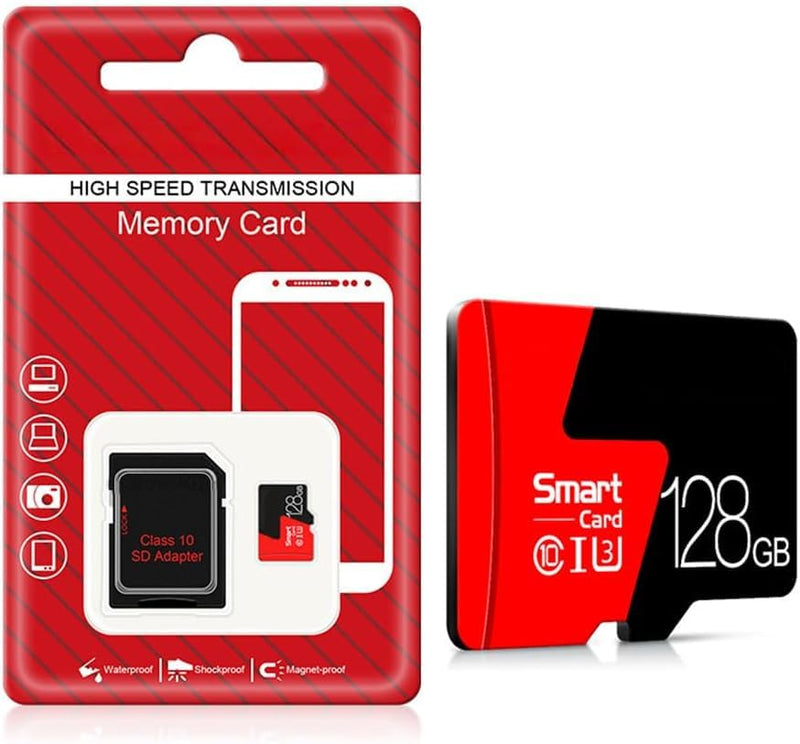 128GB High Speed SD Card with Adapter, TF Card for Security Cameras, Smartphones,Tablets,Drones - U3,Class 10,A1,Full HD Video (Black)