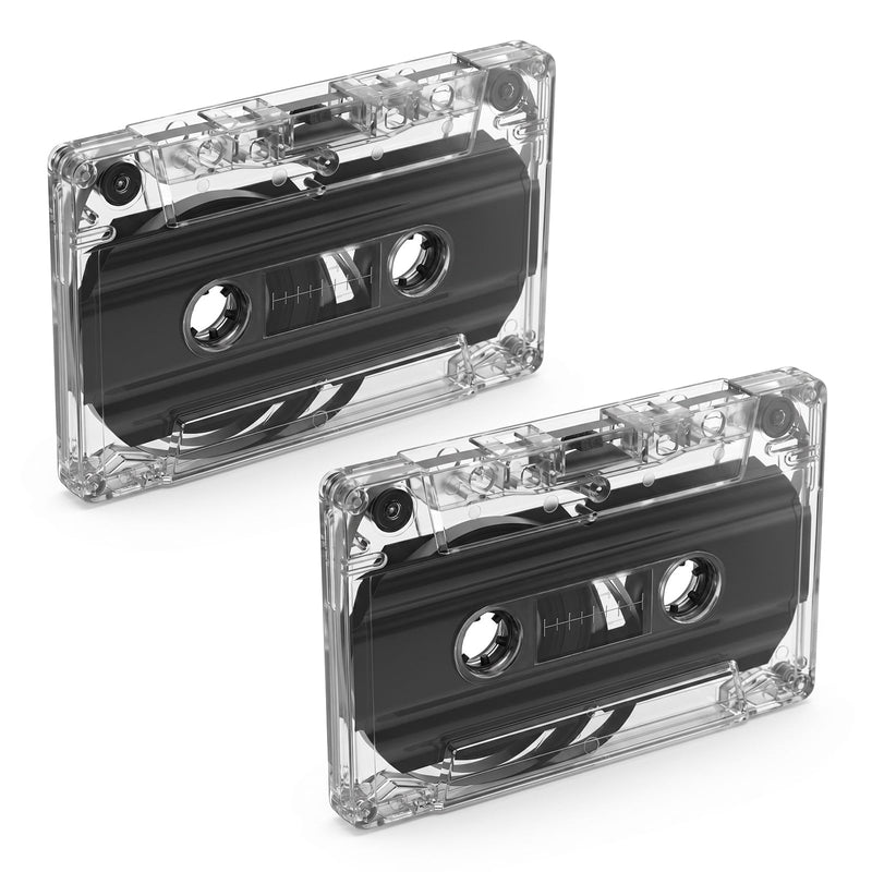 JIEYAO 2Pcs Blank Cassette Tape, 60 Minutes Blank Clear Audio Recording Tape with Plastic Storage Case for Speech Music Recording Collectors