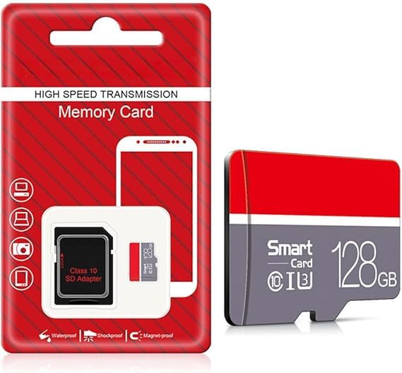 128GB High Speed SD Card with Adapter, TF Card for Security Cameras, Smartphones,Tablets,Drones - U3,Class 10,A1,Full HD Video (Grey)