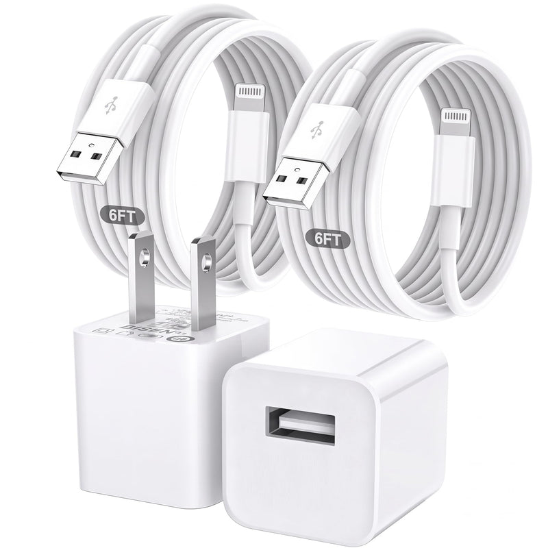 [Apple MFi Certified] iPhone Charger, 2 Pack 6FT Lightning Cable Fast Charging Cord + USB Wall Charger Block, Durable Quick Fast Charger for iPhone 14 13 12 11 Pro Max XR XS X 8 7 SE, iPad, AirPods