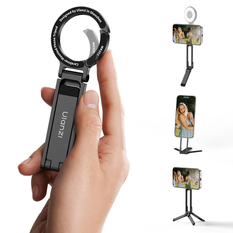 ULANZI MA30S Phone Tripod, Mini Tripod Stand for MagSafe | Ultra-Light Carabiner Tripod, One-Click Open, Foldable Portable Travel Tripod for iPhone Samsung Video Recording