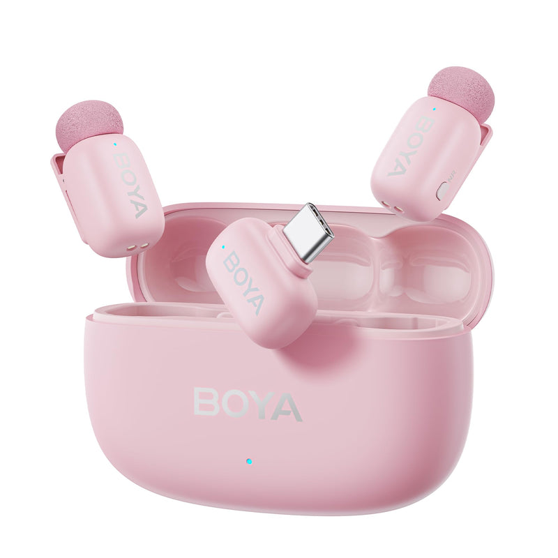 BOYA mini 2 Wireless Lavalier Microphone for iPhone15/16/17 & Android, Pink | AI Noise Cancellation, App Control, 30H Battery Life with Charging Case for Vlogging Interviews and Content Creation