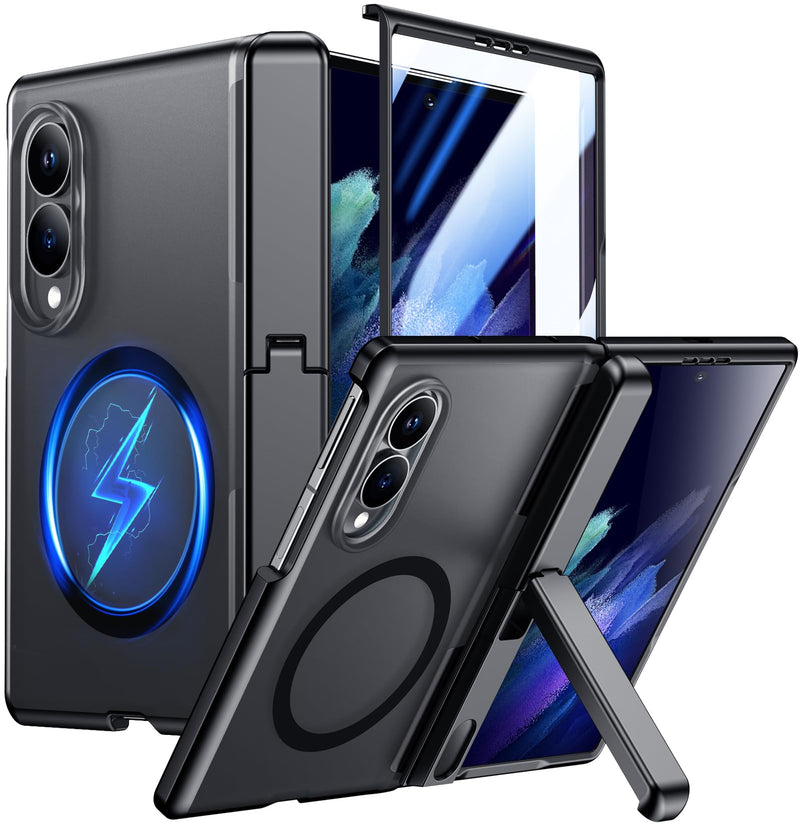 for Samsung Galaxy Z Fold 8 Case,[Compatible with MagSafe][Built-in HD Screen Protector & Kickstand][Hinge Protection] Translucent Matte Full-Body Shockproof Phone Case for Z Fold 8 Wide,Black Black