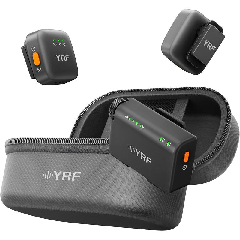 YRF Mic 2 (2 TX + 1 RX + Charging Case), Wireless Lavalier Microphone, Intelligent Noise Cancelling, Internal Recording Black