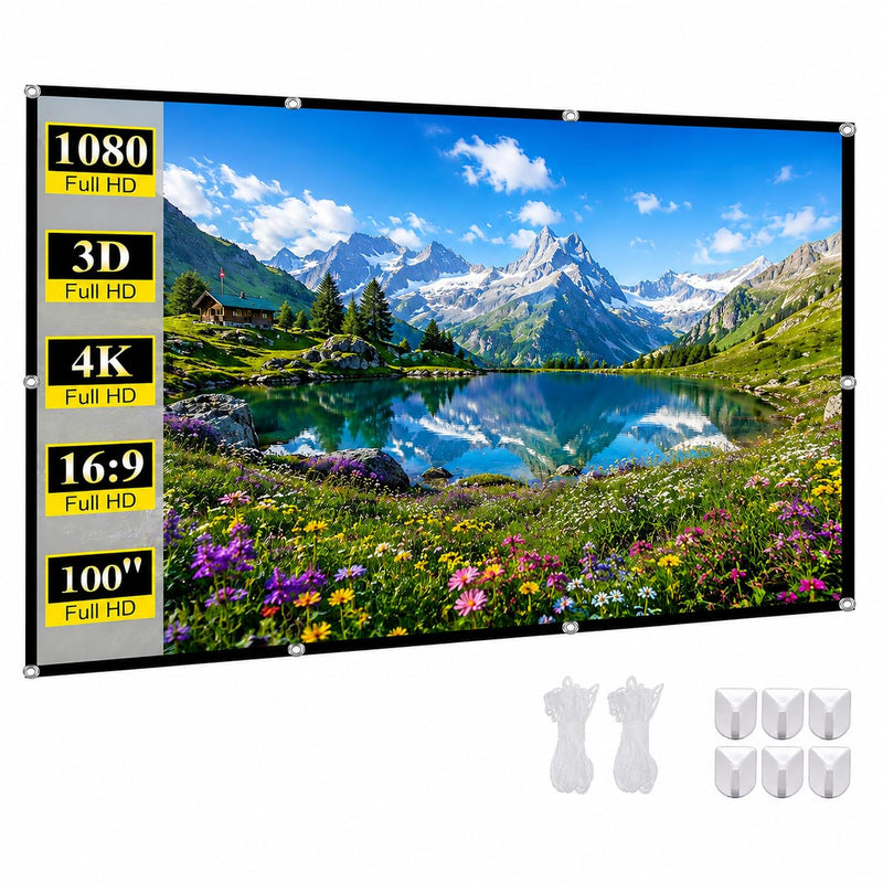 Portable Projector Screen 100 Inch 16:9: Foldable Anti Wrinkle, Lightweight Double Sided Movie Screen for Indoor Outdoor Movies, Home Theater, Backyard, Camping, Families & Movie Lovers