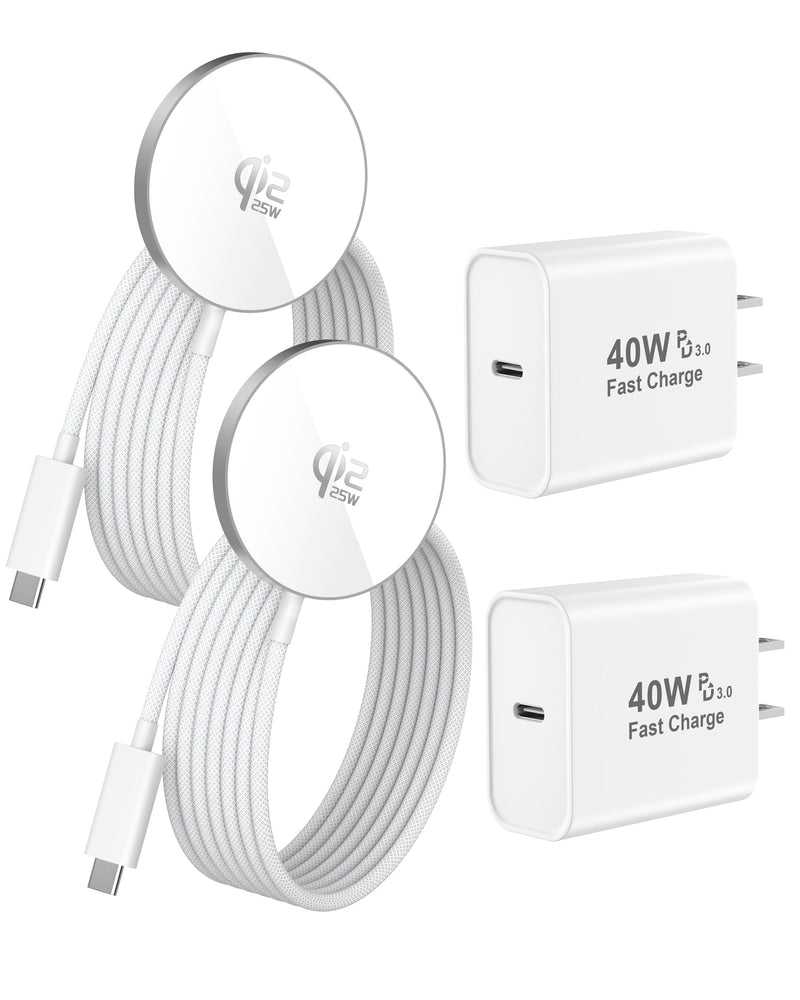 [Apple MFi Certified] Magsafe Charger 25W Qi2.2 Magnetic Wireless Charger | 2 Pack for iPhone 17 16 15 14 13 12 Pro Max, AirPods 4/3, 40W USB C Charger & 25W Portable Mag-Safe Charger Fast Charging Pad 4FT