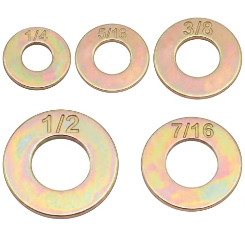 Shimeyao 150 Pcs Grade 8 SAE Flat Washers 1/4", 5/16", 3/8", 7/16", 1/2"