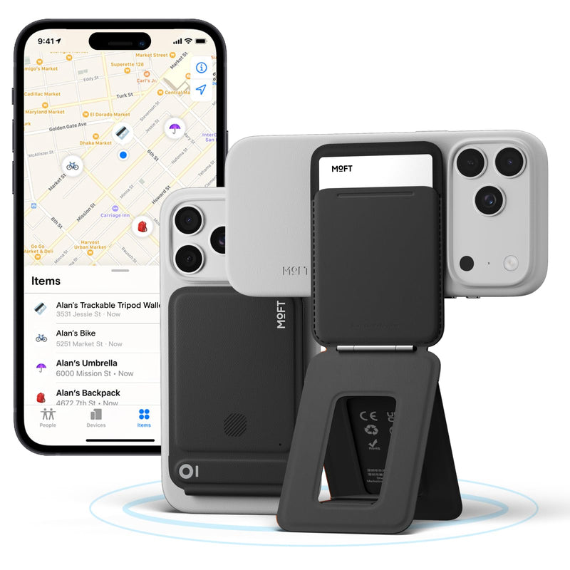 MOFT Trackable Tripod Wallet for Selfie,4-in-1 MagSafe Find My Phone Wallet | Hold 1-2 Cards | Adjustable Phone Stand | Multi-Angle | Capture Button | Stylish&Minimalist | MOVAS Leather |Commuting&Travel Jet Black