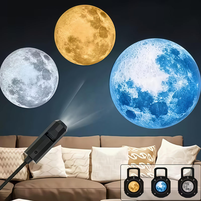 USB LED Moon Projection Light, 360 Rotating Adjustable Projector Lamp with Replaceable Pattern Head for Bedroom, Living Room, Party and Home Decor