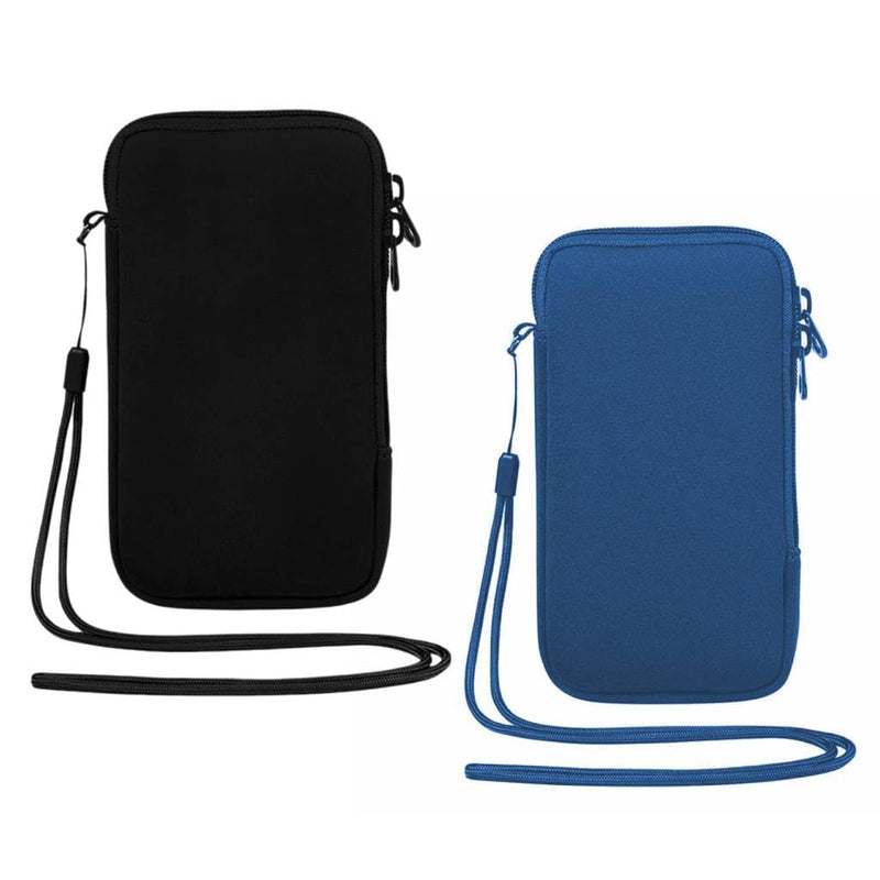 2 Pack Neoprene Cell Phone Sleeve Phone Pouch, Shock-Absorbing Pouch with Zipper & Adjustable Strap Cell Sleeves, Water Shedding Storage for Large Smart Devices Up to 6.7 Inch Blue Black