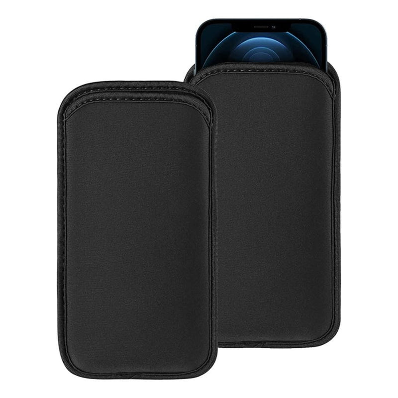 2 PCS Neoprene Cell Phone Sleeve, Shock-Absorbing Scratch-Proof Phone Pouch Bag, Protective Pouch for Mobile Phones, Portable Cell Sleeves for Outdoor Sports Travel Large Smartphone Black 2pcs