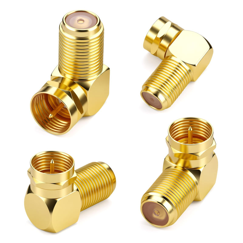 4Pcs 90 Degree Cable Coax Connector Right Angle Coax Adapter F Coaxial Connector 90 Angled Coax-Cable RG6 Coaxial Adapter Wall Plate Connectors, Gold