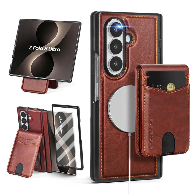 SkyEagle for Samsung Galaxy Z Fold8 Ultra Wallet Case Magsafe,Brown | Built-in Screen Protector,2 in 1 Magnetic Detachable Card Holder Slot,PU Leather,RFID Blocking,Flip Kickstand,for Men & Women Brown Samsung Galaxy Z Fold 8 Ultra