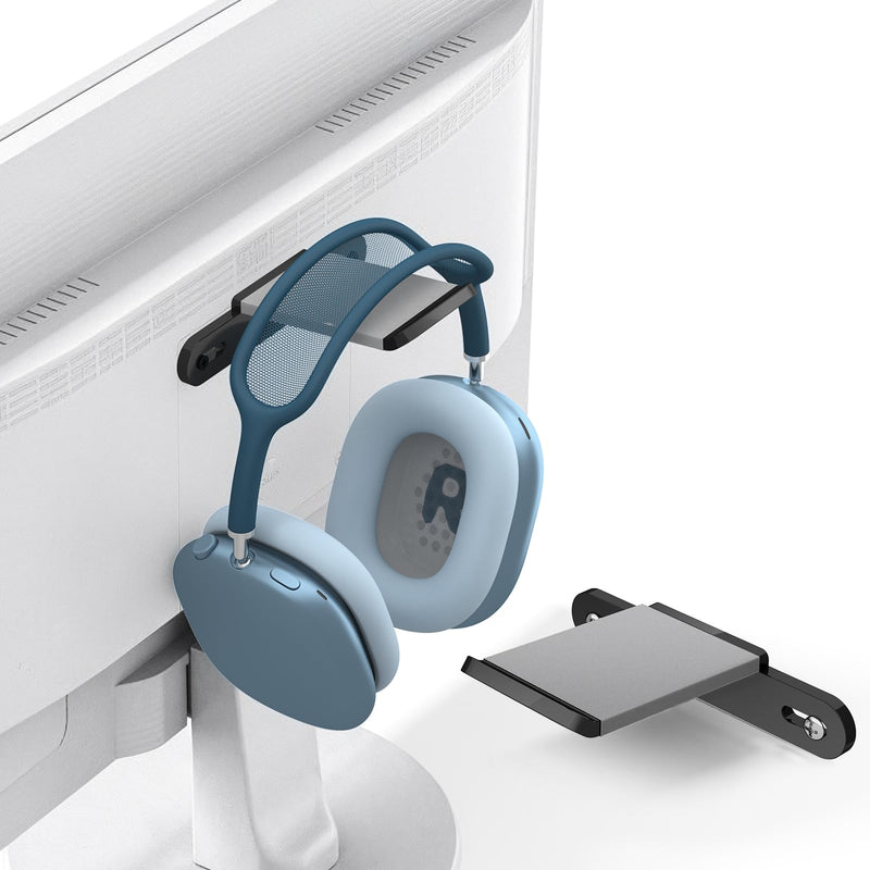 Hidden Headphone Holder for Monitor, VESA Mount Headset Hanger | Acrylic Behind Monitor Headphone Hook for Gaming Desk Setup, Space Saving, 75x75mm 100x100mm VESA Mount Compatible, Black