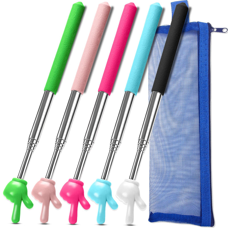 5pcs 30.7" Pointer Finger Stick for Teacher&Classroom, Teacher Must Have | with Pouch, Extendable Hand Pointer Finger, Classroom Essentials - Finger Pointer for School, Vlogging, Group Work, Reading
