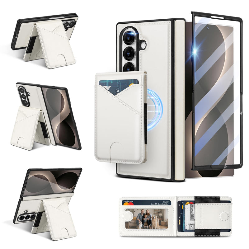 for Samsung Galaxy Z Fold8 Ultra Wallet Case Magsafe,White | Built-in Screen Protector,2 in 1 Magnetic Detachable Card Holder Slot,PU Leather,RFID Blocking,Flip Kickstand,for Men & Women White Galaxy Z Fold 8 Ultra