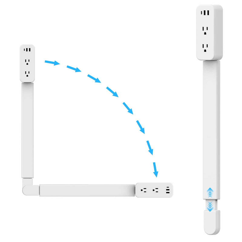 35 Inch Retractable Power Extender Strip, 180° Rotating Plug | Extend 23 to 35 inches, Access Hard-to-Reach Socket, Designed for Behind Couches, Nightstands, Desks, and More White